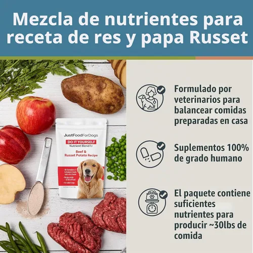 Vista 3 de JustFoodForDogs Mezcla de nutrientes DIY para comida casera para perros, carne de res y papa russet, 4.55 onzas