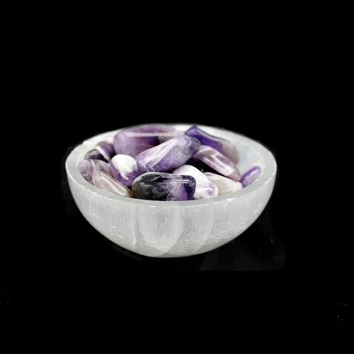 Vista 8 de Soul Sticks Cuenco de selenita de 3 pulgadas relleno de piedra semicristal y curativa de selenita pura, cuenco decorativo de carga de cristal de 7
