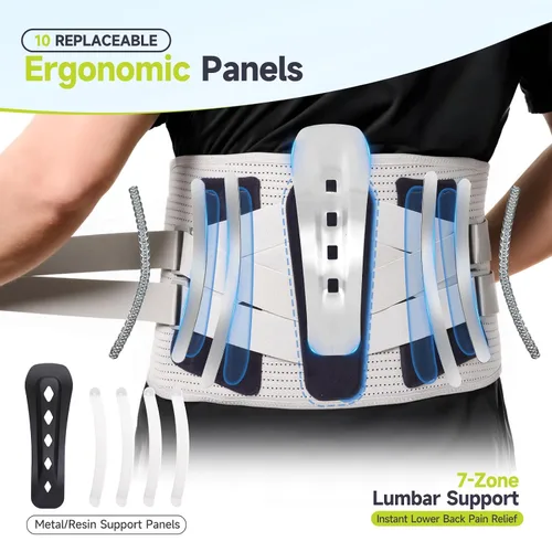 Vista 2 de Cinturón de apoyo lumbar para mujeres y hombres con 4 almohadillas lumbares extraíbles, correas ajustables, estancias de acero y resina. Soporte