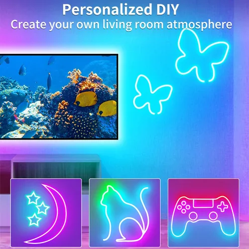 Vista 3 de segrass Luces de Cuerda LED de Neón RGB DC24V de 16.4 pies con Control Remoto/APP, Impermeables, Flexibles, Multicolor, Estilo Moderno