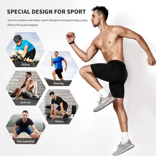 Vista 6 de Niksa Pantalones cortos de compresión para hombre, paquete de 3 unidades, ropa interior de compresión para hombre, pantalones cortos deportivos