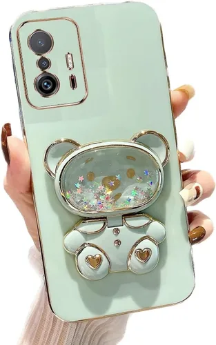 Vista 22 de Miagon Bear - Funda con soporte para espejo para Xiaomi Redmi A1, Quicksand Glitter Electroplated Soft TPU Protector Slim a prueba de golpes