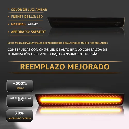 Vista 3 de Luces LED de señalización lateral para parachoques delantero, lámparas de señal de estacionamiento ámbar para Dodge Challenger 2015-2023, lente