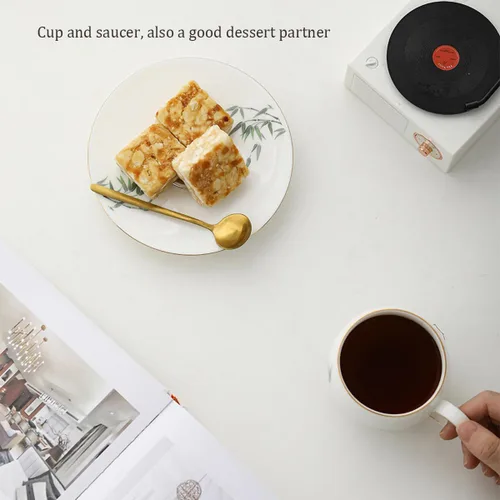 Vista 4 de Taza de cerámica, taza de té, taza de café, lindas tazas de café, juego de tazas de café, taza de capuchino, taza de té y platillo, calcomanía