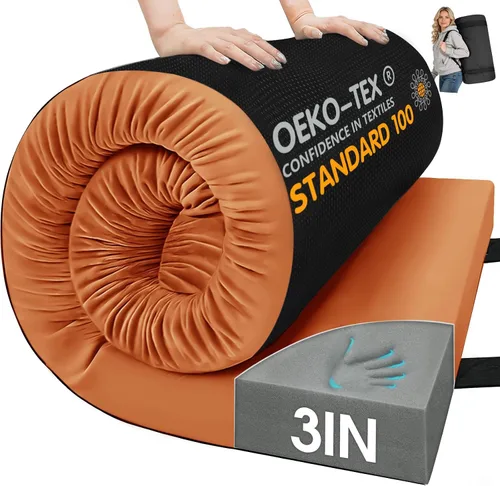 Vista 10 de CYMULA Almohadilla de Colchón de Espuma Viscoelástica para Acampar, Almohadilla para Dormir de 3 Pulgadas para Acampar, Base Antideslizante Inferior