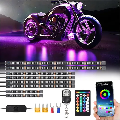 Vista 11 de 8 piezas de luces LED RGB para motocicletas para Harley Davidson Kawasaki Suzuki Yamaha Golf Cart, kit de luces LED multicolor impermeables de 12V