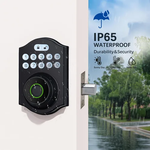 Vista 7 de Cerradura inteligente de puerta de huellas dactilares, cerrojo de entrada sin llave con teclado electrónico, control de aplicación Bluetooth, Negro