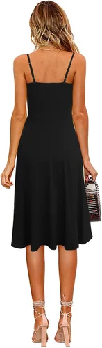 Vista 2 de Berydress - Vestidos informales, de playa y de verano para mujer, de color liso, de algodón, favorecedores, acampanados, con tirantes delgados