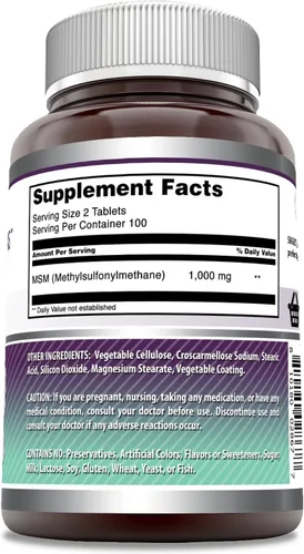 Vista 2 de Amazing Formulas MSM (Metilsulfonilmetano) Suplemento 1000 mg por porción 200 tabletas Sin OMG Sin gluten Fabricado en Estados Unidos