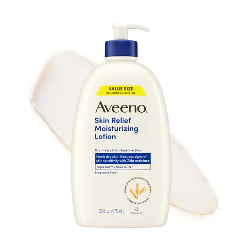 Vista 10 de Aveeno Skin Relief - Loción Hidratante Fórmula triple de avena y manteca de karité, absorción rápida, no comedogénica, piel sensible muy seca