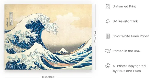 Vista 2 de HAUS AND HUES The Great Wave Print - Póster clásico de ondas Kanagawa, arte oceánico japonés, decoración de pared Hokusai, póster costero para Gran