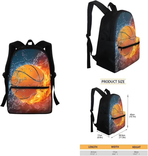 Vista 170 de FOR U DESIGNS Fuego baloncesto impreso niños escuela mochilas viaje mochila libro bolsa