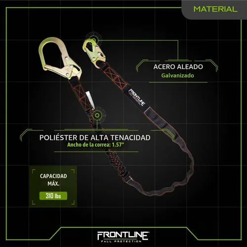 Vista 5 de Frontline LIS61R Combat - Cordón de una sola pierna de 6 pies con extremo de gancho para varilla corrugada con amortiguador de impacto interno Una