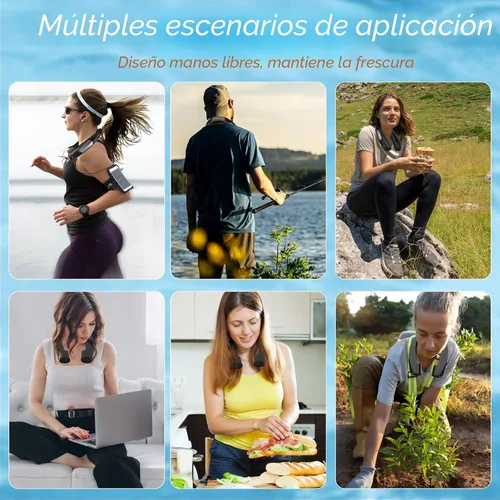 Vista 9 de ZEEFO Ventilador de cuello portátil, ventilador personal manos libres, funciona con batería de 6000 mAh, ventilador recargable USB con 6 velocidades