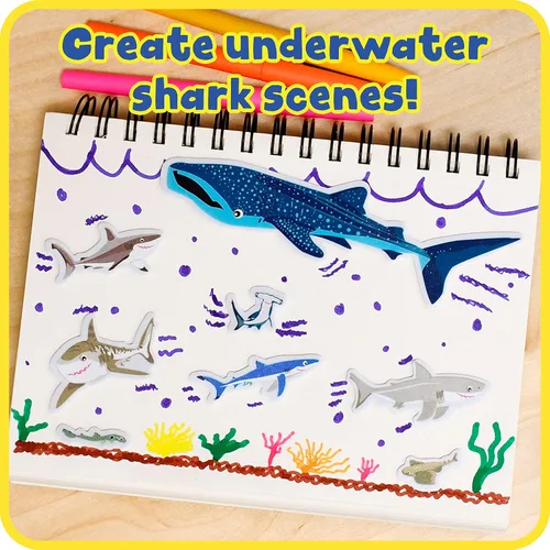 Vista 5 de READY 2 LEARN Calcomanías de espuma – Tiburones – Paquete de 132 – Calcomanías autoadhesivas para niños – Calcomanías 3D de tiburón lindas