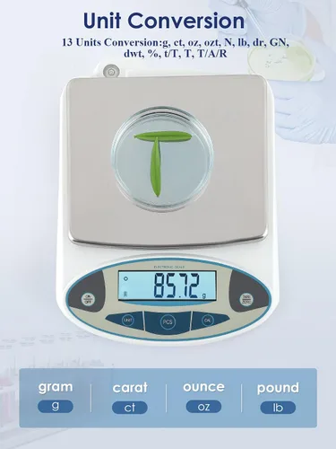 Vista 3 de CGOLDENWALL Báscula de laboratorio 500gX0.0.04 oz Balanza de laboratorio de alta precisión Balanza científica electrónica con peso de calibración