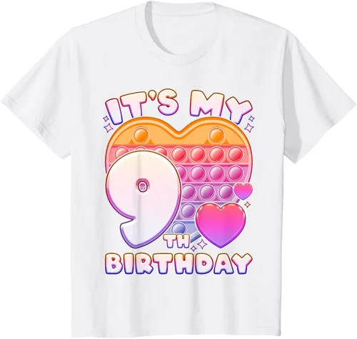 Vista 22 de Pop-it Birthday Girl 9 años de edad, Push it Pop Fidget Bubble Camiseta, Negro