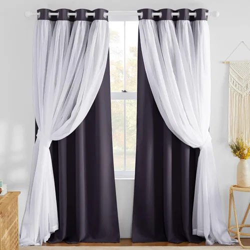Vista 9 de NICETOWN Cortinas opacas para cuarto de bebé, dormitorio, sala de estar, cortinas opacas aplastadas de 84 pulgadas de largo, cortinas de granja