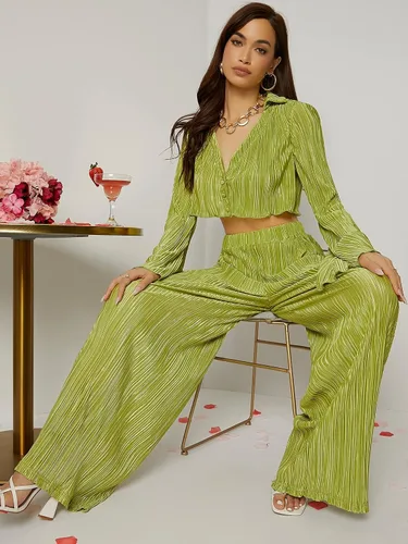 Vista 5 de Floerns Pantalones largos de entrenamiento plisados de cintura alta y elástica para mujer