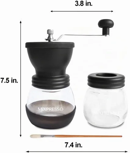 Vista 8 de Molinillo de café manual Mixpresso, molinillo de especias manual, frascos de vidrio, rebaba de cerámica, molienda ajustable, fácil de limpiar