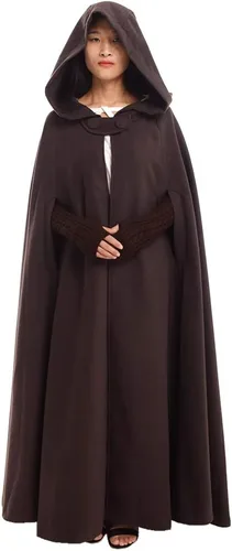 Vista 8 de GRACEART Women's Hood Woolen Cape Bridal Wedding Winter Cloak Plus Size Thick Coat Negro 1