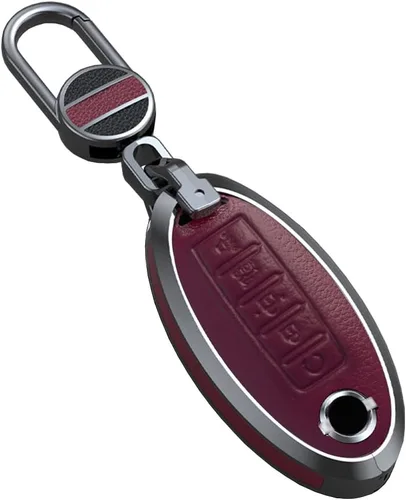 Vista 5 de ontto Funda para llave de coche para llavero Nissan, funda de 5 botones con llavero de cuero Keychian, carcasa de metal para Livina NV200 Tiida Negro