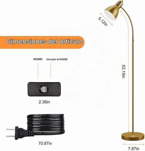 Vista 7 de LEPOWER Lámpara de pie, lámpara de pie de metal con cuello de cisne ajustable para dormitorio Dorado