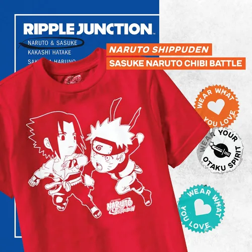 Vista 2 de Ripple Junction Naruto Shippuden Sasuke Naruto Chibi Battle Shirt, Juventud, Rojo