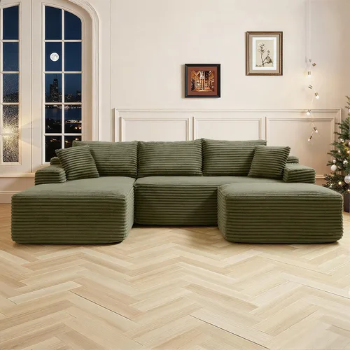 Vista 38 de Cloud Sofá modular moderno de 108 pulgadas con asiento profundo, sofás de pana sin hueso con diván en forma de L para sala de estar, no requiere