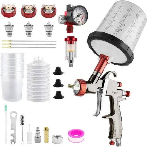 Vista 7 de R500 - Pistola de pulverización LVLP con taza mezcladora de 22.0 fl oz y 10 vasos desechables, boquillas de 1.3/1.5/0.067 in, pistola de pintura