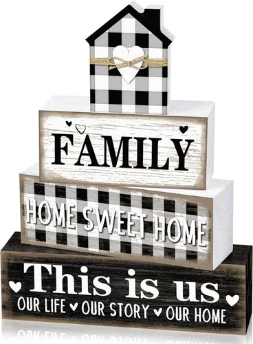 Vista 7 de Cinnvoice Decoración rústica de mesa de granja, letreros de bendición para decoración del hogar, letrero de madera neutral para la familia, centro
