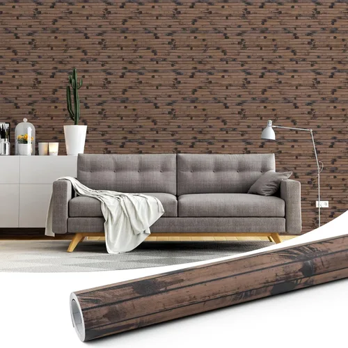 Vista 12 de Pole Wrap - Papel tapiz de bambú a rayas para despegar y pegar, papel de contacto de madera sintética texturizada, 17.3 x 120 pulgadas, listones
