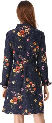 Vista 5 de Allegra K Vestido vintage de lunares con botones para mujer cuello y cinturón