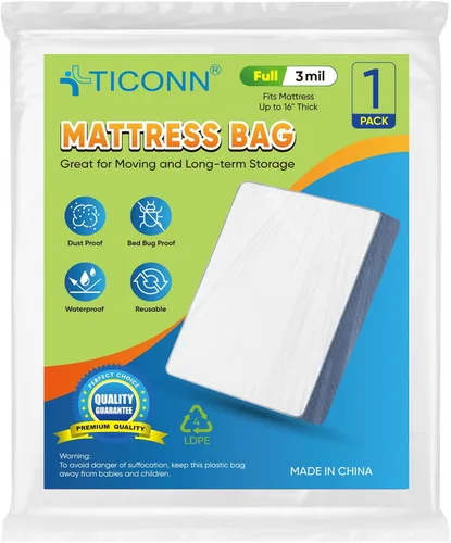 Vista 12 de TICONN 1 bolsa de colchón de plástico para almacenamiento de mudanzas, funda protectora de colchón impermeable, suministros de mudanza de colchones