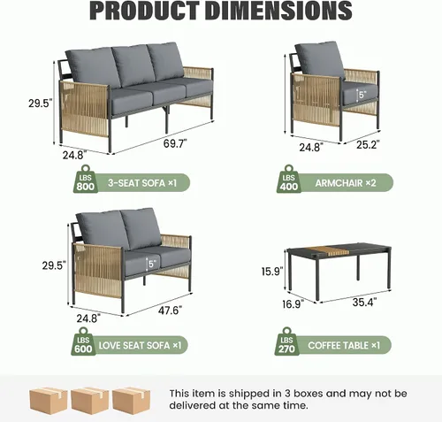 Vista 2 de Muebles de aluminio del patio fijados para 7, sistema tejido Gris