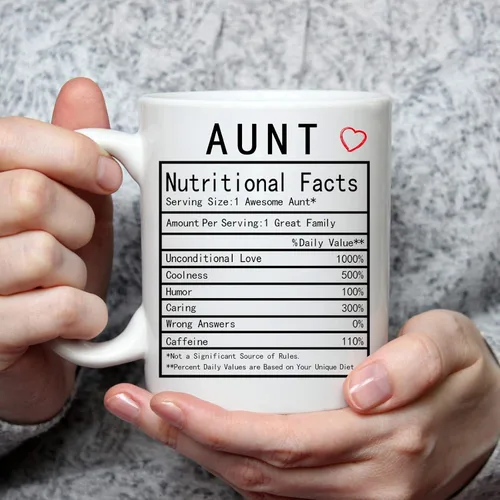 Vista 2 de Auntie Nutrition Facts - Taza de café de 11 onzas, caja de regalo para tía, tía de sobrino, sobrina, día de la madre, regalos de cumpleaños