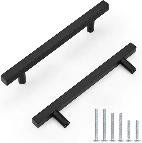 Vista 8 de Probrico Paquete de 5 manijas de gabinete, color negro, 2-1/2 pulgadas (2.520 in), barra cuadrada en T, manijas de gabinete de cocina, tiradores