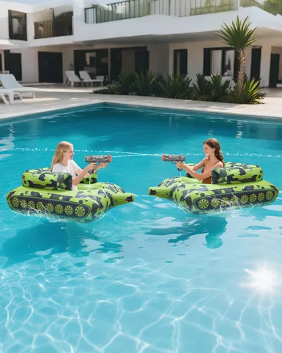 Vista 6 de Pistola de agua eléctrica automática con flotadores de piscina, divertidos flotadores inflables de piscina para fiesta en la piscina, con potentes