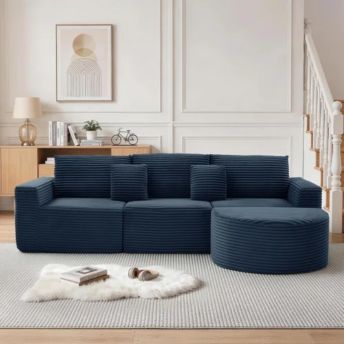 Vista 13 de Korser Sofá modular en forma de L de 110 pulgadas con diván, sofá modular de pana esponjosa con asiento profundo y bolsillos laterales, cómodos Beige