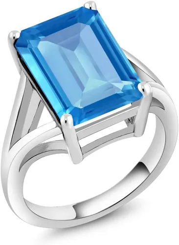 Vista 43 de Gem Stone King Anillo de compromiso solitario con piedra preciosa de corte esmeralda de 0.551 x 0.394 in para mujer, plata de ley 925, anillo