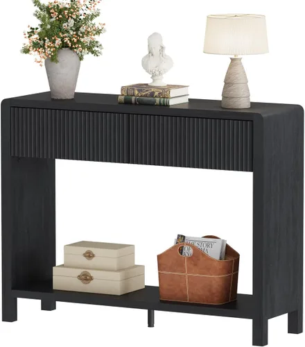 Vista 10 de Mesa consola estrecha con almacenamiento, mesa de sofá de madera para entrada, mesas de pasillo modernas de 39.37 pulgadas y mesas de sofá detrás
