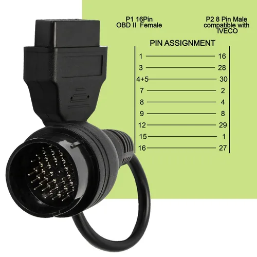 Vista 4 de cable de escaneo de diagnóstico OBD2 de 16 pines a 38 pines compatible con camiones Iveco