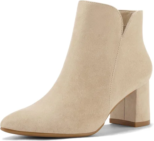 Vista 13 de mysoft Botines de tobillo para mujer con tacón bajo grueso de bloque, cómodos, punta puntiaguda, corte lateral en V, elegantes botines de oficina