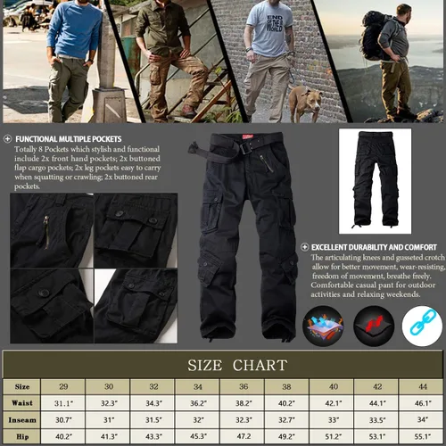 Vista 6 de AKARMY - Pantalones cargo informales para hombre, pantalones militares de camuflaje, pantalones de combate y trabajo con 8 bolsillos (sin cinturón)