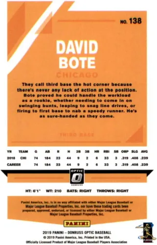 Vista 2 de 2019 Donruss Optic #138 David Bote Chicago Cubs Baseball Card