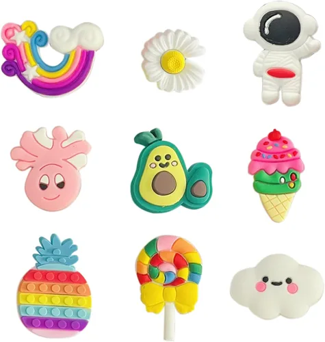 Vista 3 de monochef Dijes para zapatos para niñas y adolescentes paquete de 30 dijes de decoración de zapatos al azar, dijes de unicornio para zapatos