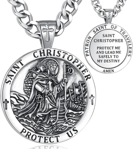 Vista 49 de EUDORA Medalla de plata de ley S925 con collar de San Patrono para mujeres A01-Saint Benedict Medalla