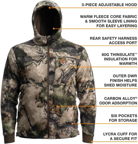 Vista 15 de ScentLok Wind Brace Pro - Chaqueta de caza de camuflaje aislada y resistente al viento