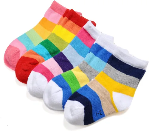 Vista 43 de EPEIUS Paquete de 5 calcetines sin costuras con rayas arcoíris para niños y niñas