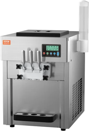 Vista 10 de VEVOR Máquina de helados comercial, 20-28L/H de rendimiento 2200 W, máquina de helado suave independiente con 3 sabores, 2 tolvas de 6 L, bomba